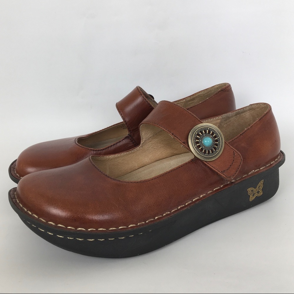 Alegria Paloma Chestnut Leather Mary Jane Shoes